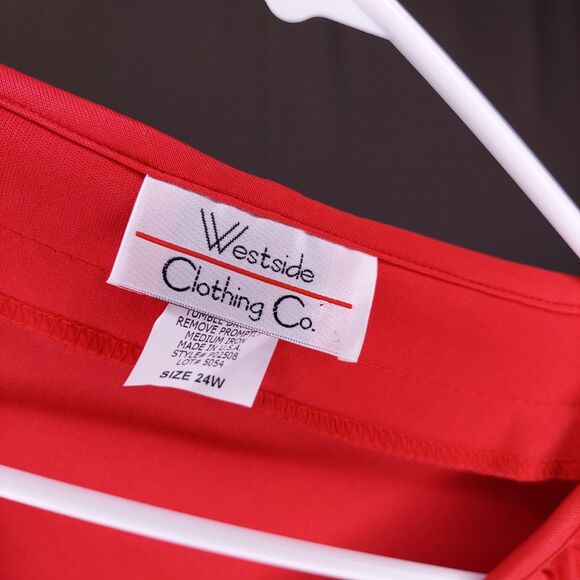 Westside Ruffle Blouse Womens 24W Red Stretch Hidden Button Long Sleeve V-Neck - Picture 3 of 7